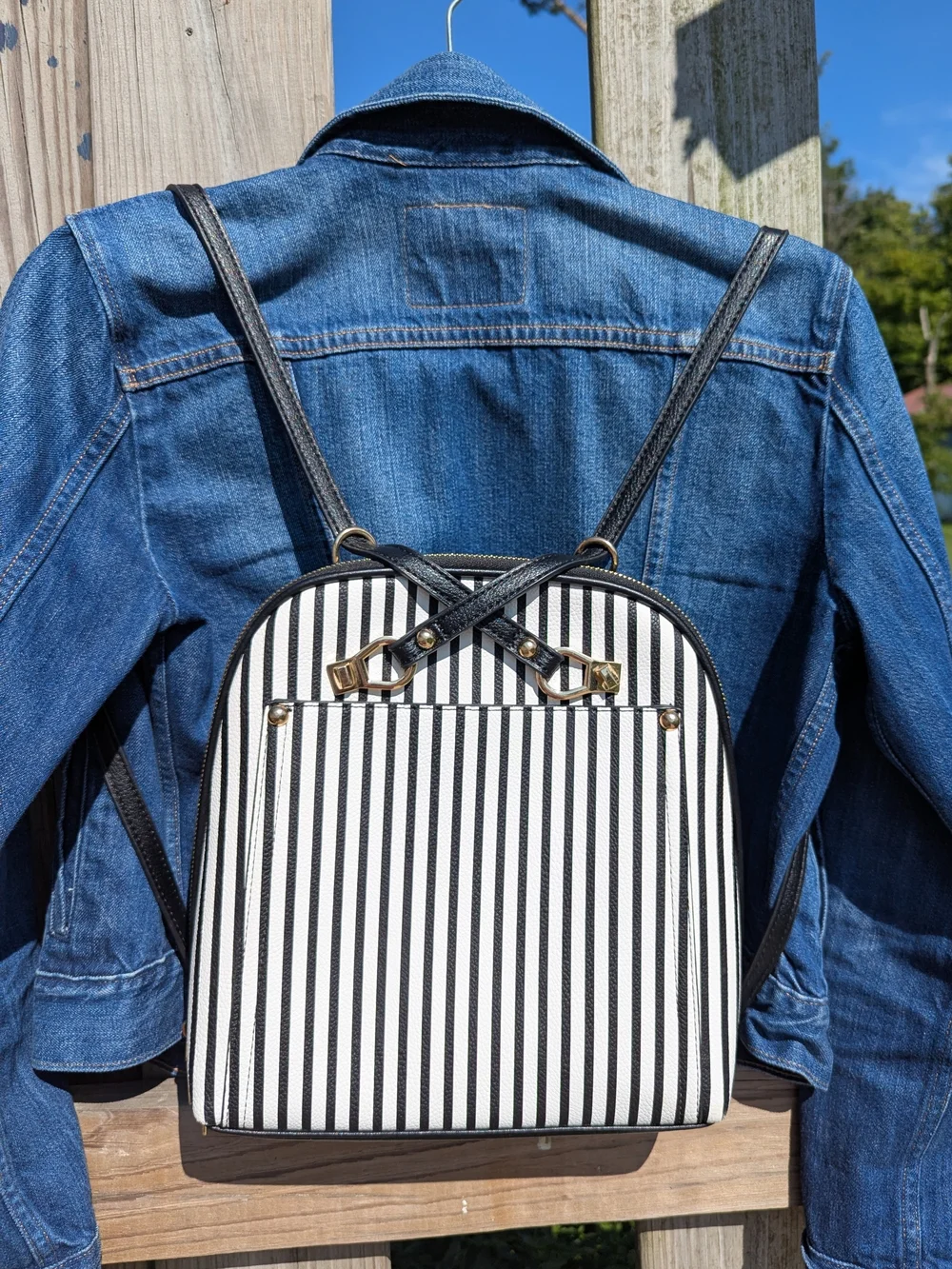 Mystique Boutique Black and White Striped Backpack